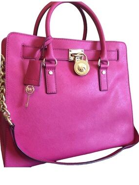Michael Kors Pink Saffiano Leather Tote RARE HOT PINK WITH GOLD!